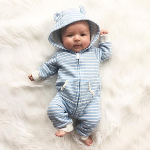 Blue Striped Baby Boy Romper - Comfy Bambino