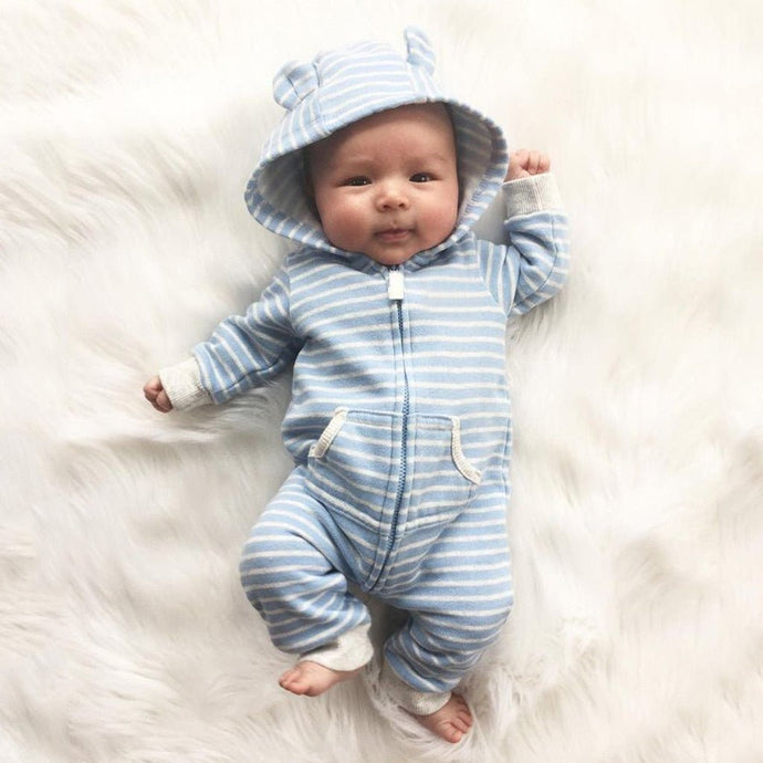 Blue Striped Baby Boy Romper - Comfy Bambino