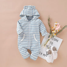 Load image into Gallery viewer, Blue Striped Baby Boy Romper - Comfy Bambino
