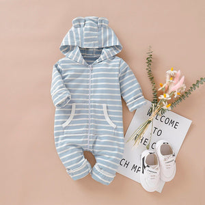 Blue Striped Baby Boy Romper - Comfy Bambino
