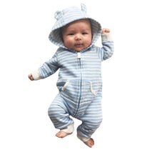 Load image into Gallery viewer, Blue Striped Baby Boy Romper - Comfy Bambino
