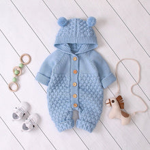Load image into Gallery viewer, Hooded Fur Ball Knitted One - Piece Romper - Comfy Bambino
