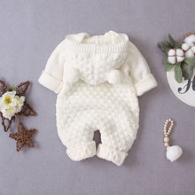 Load image into Gallery viewer, Hooded Fur Ball Knitted One - Piece Romper - Comfy Bambino
