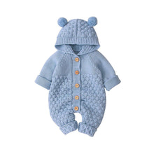 Load image into Gallery viewer, Hooded Fur Ball Knitted One - Piece Romper - Comfy Bambino
