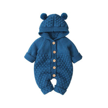Load image into Gallery viewer, Hooded Fur Ball Knitted One - Piece Romper - Comfy Bambino

