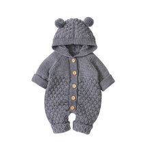 Load image into Gallery viewer, Hooded Fur Ball Knitted One - Piece Romper - Comfy Bambino
