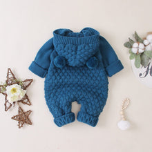 Load image into Gallery viewer, Hooded Fur Ball Knitted One - Piece Romper - Comfy Bambino
