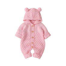 Load image into Gallery viewer, Hooded Fur Ball Knitted One - Piece Romper - Comfy Bambino
