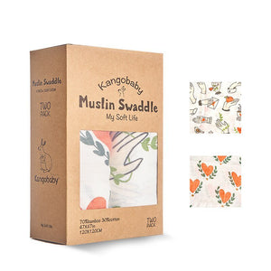 Kangobaby 2pcs/Set Soft Bamboo Cotton Baby Blanket Muslin Swaddle - Comfy Bambino